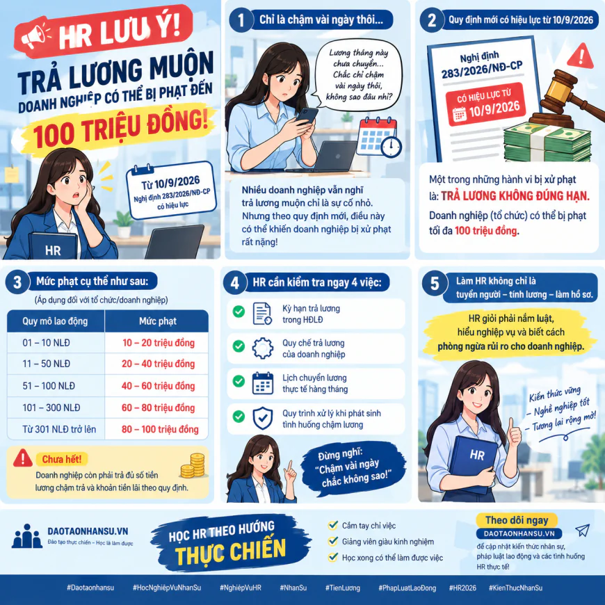 DOANH NGHIỆP TRẢ LƯƠNG MUỘN CÓ THỂ BỊ PHẠT ĐẾN 100 TRIỆU ĐỒNG: HR CẦN ĐẶC BIỆT LƯU Ý